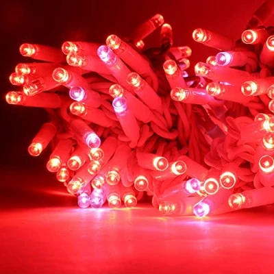 Imagen de Luccika Cadena de luces Navidad LED profesional con MaxiLED para restaurantes, hoteles, calles y caminos, uso exterior e interior (rojo flash blanco hielo, 30 metros 300 LED)