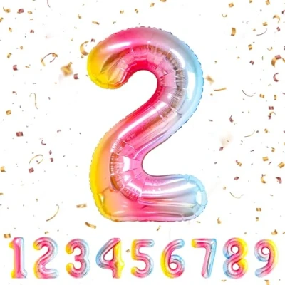 Imagen de Globos de Cumpleãnos 2 Arcoiris,101 CM Globo Numeros Gigantes Grandes Decoracion,Globo Numero 2,Globos Niño Niña Adultos,Vuelan con Helio…