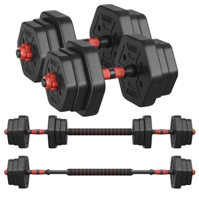 Imagen de SONGMICS Juego de Mancuernas con Barra Conexión, Mancuerna Corta, 20 kg, Peso Hexagonal para Entrenamiento, Fitness, Levantamiento en Casa, Gimnasio, Negro Tinta SYL200B01