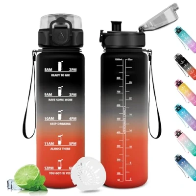 Imagen de KollyKolla Cantimplora Deporte 1L, Botella Agua Prueba de Fugas, Motivacional con Tapa, Reutilizable, Antiderrame Deportiva, para Adulto, Gimnasio, Cámping