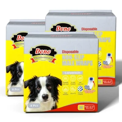 Imagen de Dono Envolturas Desechables para Perros machos, diseño Antideslizante, Nueva actualización de pañales machos Cachorros con Ajuste súper Absorbente a Prueba Fugas, micción excitable