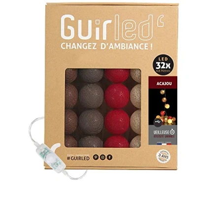 Imagen de GuirLED Guirnalda luminosa bolas de algodón LED USB Luz noche para bebé 2h Adaptador corriente dual 2A incluido 3 intensidades 32 3,2m Caoba