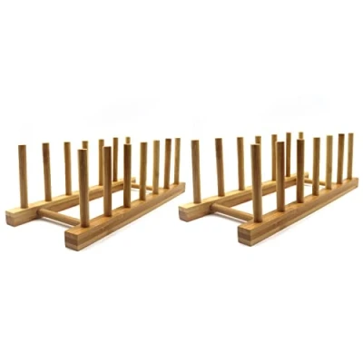 Imagen de INNERNEED Estante de madera bambú para platos, soporte cuencos, tazas, tapas ollas, tabla cortar (paquete 2)