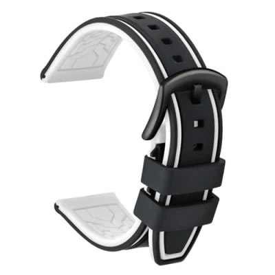 Imagen de ULLCHRO Correa Reloj Recambios Relojes Caucho Bicolor Hombre Mujer 20, 22, 24, 26mm Silicona con Hebilla de Acero Inoxidable Cepillado Negro (22mm, y Blanco)