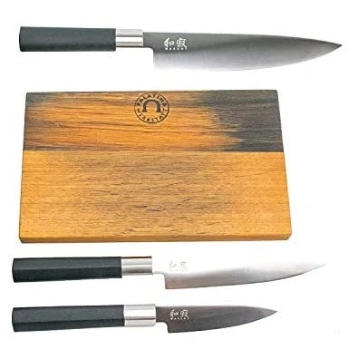 Imagen de Kai Wasabi Black Juego de cuchillos cocina (20 cm, cuchillo oficina 10 multiusos 15 incluye tabla cortar madera maciza)