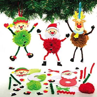 Imagen de Baker Ross AX486 Kits Decoración De Pompones Navideños Paquete 3, Suministros Creativos Arte Y Manualidades Para Que Los Niños Hagan Decoren