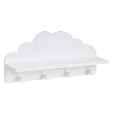 Imagen de LOLAhome Perchero de pared infantil diseño nube con estante blanco 48 cm 4 ganchos