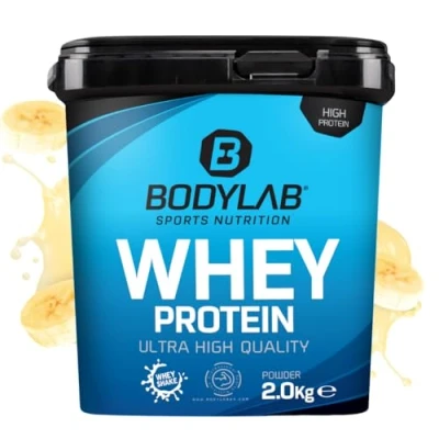 Imagen de Bodylab24 Whey Protein Powder Plátano 2kg, polvo rico en proteína para músculos más fuertes, la de suero puede promover construcción músculo, con 80% proteína, sin aspartamo