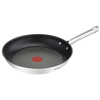 Imagen de Tefal Duetto Sartén 32 cm de acero ioxidable, revestimiento antiadherente Power Resist, base inducción y alto impacto, Thermo Spot, mango robusto, limpieza fácil, sin PFOA, apto todas cocinas