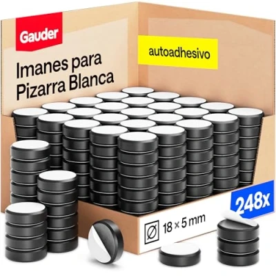 Imagen de GAUDER imanes para pizarra magnética, 248 autoadhesivos pizarra, frigorífico y más negros