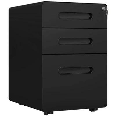Imagen de Vinsetto archivador portátil con 3 cajones cerradura y para colgar, Portadocumentos de acero, 39 x 48 59 cm, color negro