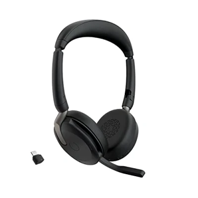 Imagen de Jabra Evolve2 65 Flex Auriculares estéreo con Bluetooth, Almohadilla de Carga inalámbrica, tecnología ClearVoice cancelación Ruido y ANC híbrido, Certificado para Equipos MS, Color