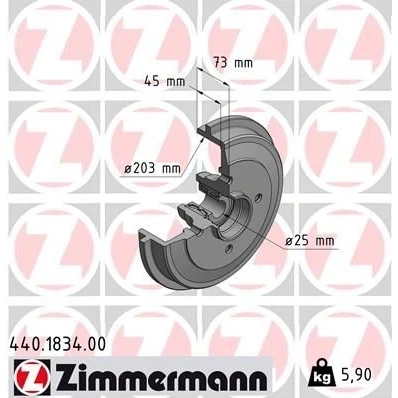 Imagen de ZIMMERMANN 440.1834.00 Tambor de Freno con cojinete rueda, anillo sensor ABS 245 PEUGEOT: 206 Hatchback, 1007 SW