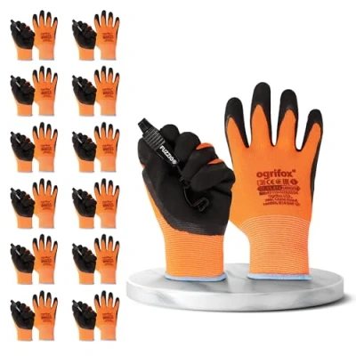 Imagen de FUZZIO 12 pares de guantes trabajo fluorescentes Ogrifox retráctiles látex (XL 10, naranja)