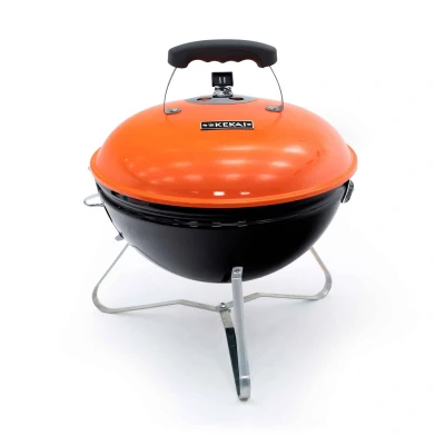 Imagen de KEKAI Barbacoa de Carbón Portátil Sobremesa Tahoe 37x37x44 cm con Sistema Transporte y Bloqueo Seguridad Acero Inoxidable Esmaltada en Naranja Rejilla Regulable