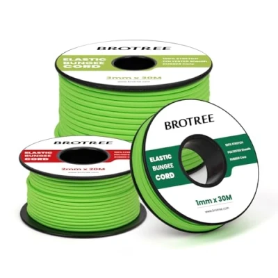 Imagen de Brotree Cuerda Elástica 3mm x 30m Hilo Elastico de Goma para Bricolaje, Manualidades, Costura, Abalorios, Pulseras y Tienda Verde Fluorescente