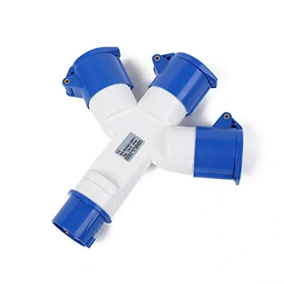 Imagen de Divisor de 3 vías, 16A 220v IP443 Way pin Industrial Site Plug &amp; Wall Socket enchufe conector IP44 a prueba agua 2P + Tierra Macho/Hembra