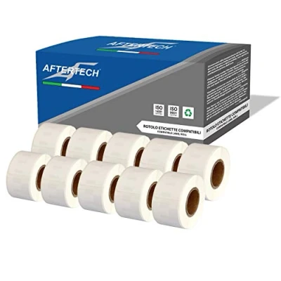 Imagen de Aftertech 10 rollos de etiquetas adhesivas compatibles (130 etiquetas/rollo = 1300 totales) para Dymo LabelWriter Seiko SLP etiquetadoras impresoras S0722370 10x99010