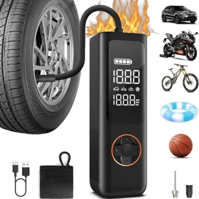 Imagen de QiCYCLE P1 Inflador Ruedas Coche 7800mAh, 150PSI Compresor Aire Portatil para Rueda con Manómetro Digital y Linterna LED SOS, Bomba de Coche, Motocicleta, Bicicleta, Bola