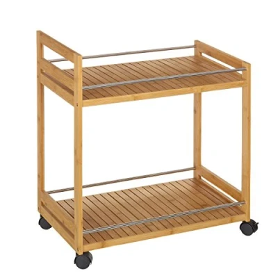Imagen de LOLAhome Carro de 2 baldas nórdico marrón bambú para Cocina Basic