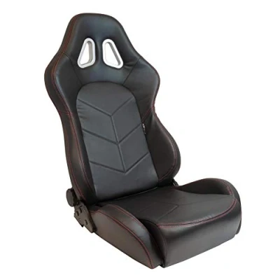Imagen de AUTO STYLE Asiento Deportivo &#039;TN&#039; Cuero Artificial Negro + Costuras Rojas Respaldo Ajustable de Doble Cara incl. Correderas