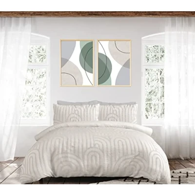 Imagen de Sleepdown Juego de Funda edredón con Textura geométrica y Arco copetudo Natural champán, Fundas Almohada, Suave fácil Cuidado, tamaño King (230 x 220 cm)