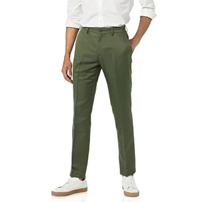 Imagen de Amazon Essentials Pantalón de Vestir sin Pinzas Cintura Expansible y Ajuste Clásico Hombre, Verde Oliva, 58W / 34L