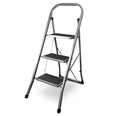 Imagen de siwitec escalera plegable de acero con 3 peldaños, color antracita, pequeña alfombrillas antideslizantes, carga 150 kg, certificado TÜV/GS, plegable, taburete