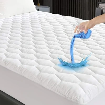 Imagen de GRT Protector de Colchón Acolchado Impermeable,Cubre Colchon Transpirable et Certificado Oeko Tex, Funda para Estira hasta 30 cm Profundidad (Blanco) (Cama 135 x 190 cm)
