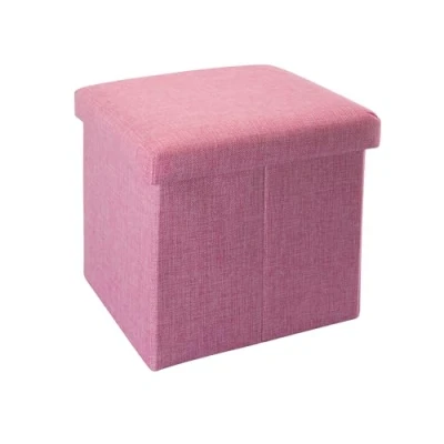 Imagen de INTIRILIFE Puff Baúl Plegable 30x30x30 cm in Rosa Cereza Taburete Almacenaje Tapizado de Textil Tela Óptica Lino per Almacenamiento y Reposapiés Asiento Silla Tejido Banqueto