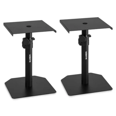 Imagen de VONYX SMS10 Conjunto de Soportes para Monitor Estudio, sobremesa, Regulables en Altura, pies Goma amortiguadores y Revestimiento Antideslizante