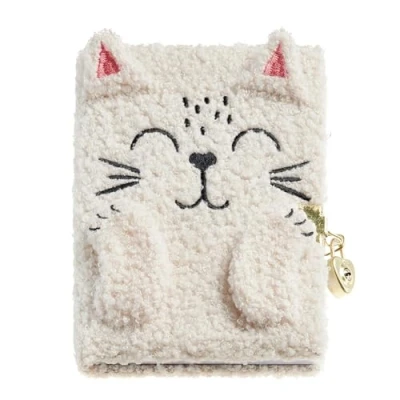 Imagen de Back2Fun Diario secreto, Tamaño 131 x 182 20 mm, Cubierta de poliéster tacto peluche, Detalles bordados, íntimo con candado y llaves, 80 hojas rayadas g/m², Diseño Gato