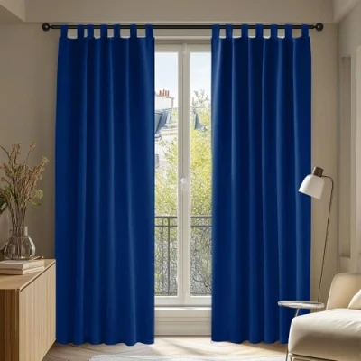 Imagen de Deconovo Cortinas de Salón Modernas Aislante Térmico Funcional Estilo Moderno Elegante para Sala con Trabillas 2 Piezas 140 x 220 cm Azul Oscuro