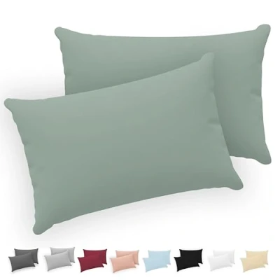 Imagen de Twinzen® Funda Almohada 40x70 (Juego de 2) Verde 100% Algodon Jersey Cojin para Cama Protector con Cremallera