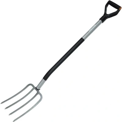 Imagen de Fiskars Horca de jardín para suelos duros y pedregosos, 4 dientes, Longitud: 122 cm, acero al boro alta calidad, Gris/Negro, Ergonomic, 1001413
