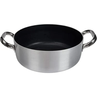 Imagen de Ollas Agnelli Platinum Baja Cazuela de Aluminio, con Dos Asas en Acero Inoxidable, Plata, 24 cm