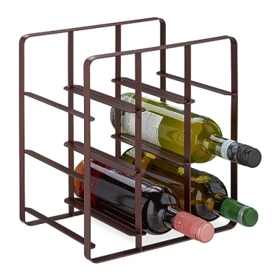 Imagen de Relaxdays Botellero Cocina y Bar, 9 Botellas, Hierro con Revestimiento Pulverizado, Mueble Vino, 30x27,5x20 cm, Marrón