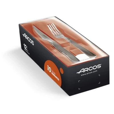 Imagen de ARCOS Mesa Juego de 12 Cubiertos para Mesa, 6 Cuchillos y Tenedores. Set Piezas Servicio en Acero Inoxidable Filo Perlado. Color Plata