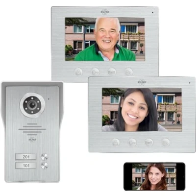 Imagen de ELRO DV4000IP videoportero para 2 viviendas con visión nocturna, cámara HD, WiFi y control por app, incluye monitores de 7 pulgadas