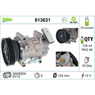 Imagen de VALEO 813631 compresor de Aire Acondicionado 6V12 12 PAG 46 R 134 a con aceite REFERENCIA RENOVADA NISSAN: Qashqai / Qashqai+2 I