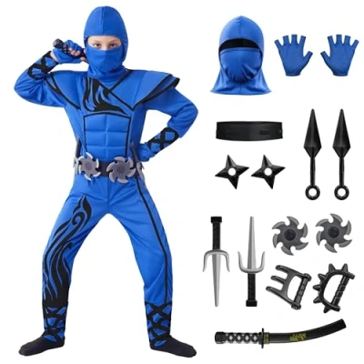 Imagen de Spooktacular Creations Llamativo Disfraz de Ninja Azul para Niño, Sigiloso, Kung Fu Niños Halloween