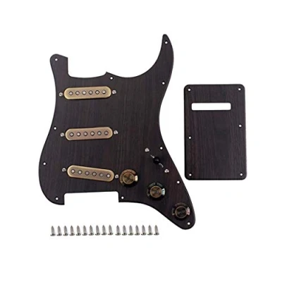 Imagen de Alnicov Placa trasera precableada de 3 capas con juego pastillas SSS Alnico V para guitarras eléctricas Strat ST (grano madera)