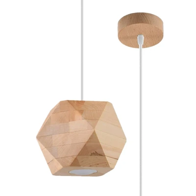 Imagen de SOLLUX iluminación Woody lámpara de techo madera natural 3 fuentes luz diseño geométrico pared salón comedor pasillo