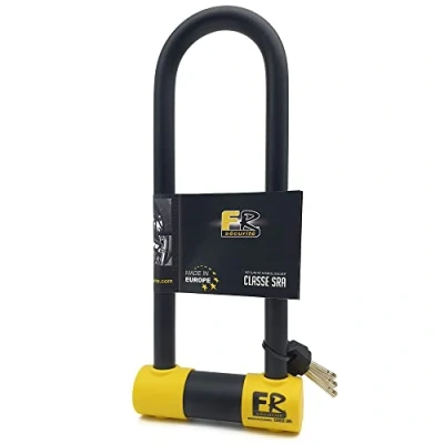 Imagen de FR SECURITE FR85300 Candado Moto U Alta Seguridad Homologado SRA, Horquilla ø18 Acero Endurecido Doble Bloqueo Antirayones, Cerradura Antiganzúa, lock Antirrobo 85x300mm para Motocicleta, Scooter