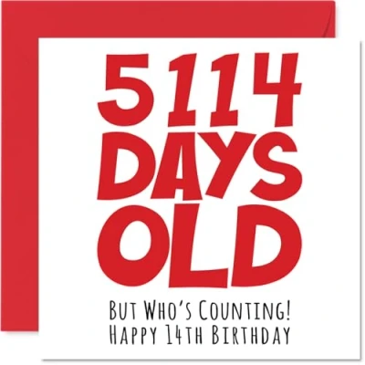 Imagen de Stuff4 tarjeta de felicitación 14 cumpleaños para niños y niñas Él ella, 5114 días edad, divertida 145 mm x