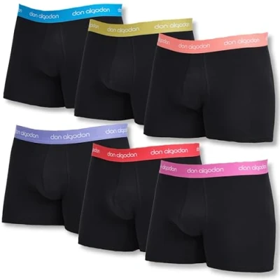 Imagen de DON ALGODON Pack 6 Boxers Hombre Suaves, Transpirables y Resistentes (FR/ES, Letras, M, Regular, Azul/Rosa/Rojo/Verde/Morado/Salmón)