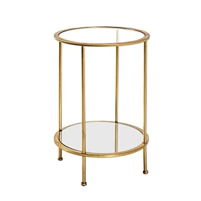 Imagen de HAKU Möbel Mesa auxiliar oro, Metal, cristal de seguridad, espejo Dim.: AL 55 cm x diámetro 38 cm, Estilo: Art Déco