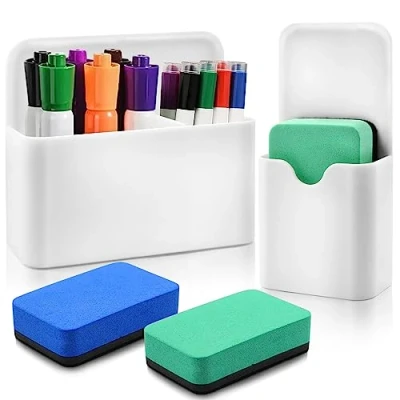 Imagen de 2 Piezas Soporte Magnético para Bolígrafos,Portalápices Magnético,Soporte Marcadores,Accesorios Pizarra Blanca,con Esponjas Blanca Nevera Hogar Oficina Escuela (Blanco)