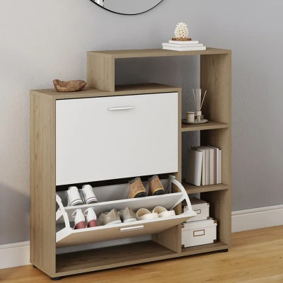 Imagen de idmarket Zapatero de imitación haya 2 puertas blancas con estante