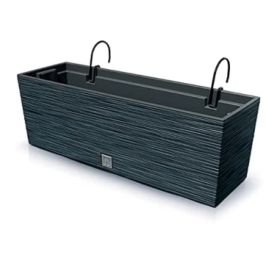 Imagen de Macetero color antracita, con depósito y ganchos para colgar, colección FURU, de 58 x 18 19,5 cm, capacidad 12 L.